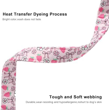 Lionet Paws Spring Dog Collar- Cute Strawberry Pink Dogs Collar with Plastic Buckle and Bowtie Pendant,Dog Collar for Small Dogs