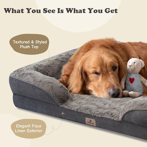 XL Plus Orthopedic Dog Beds Large Sized Dog - Washable Large Dog Cat Bed Waterproof, Comfort Dogs Couch Sofa with Washable Removable Cover, Pet Bed with Nonskid Bottom, 48'', Dark Grey