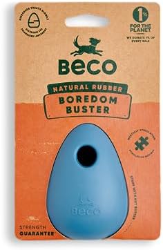 Beco Natural Rubber Bouncy, Chewy & Fillable Boredom Buster Dog Toy, Rolls & Wobbles Stuff with Multiple Fillable Holes, Blue