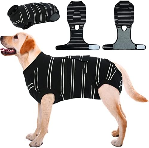 Kuoser Dog Surgery Recovery Suit, Soft Breathable Dog Recovery Suit for Female Spay Male Nueuter, Anti Licking Puppy Onesie Pet Surgical Suit for Dogs Abdominal Wounds Skin Disease, Black Strips L