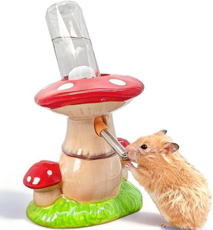 BNOSDM Hamster Water Bottle No Drip Ceramic Hamster Water Bottle for Glass Tank - 80ML Water Dispenser with Mushroom Stand Holder for Syrian Hamsters, Dwarf Hamsters, Mice, Gerbils(red)