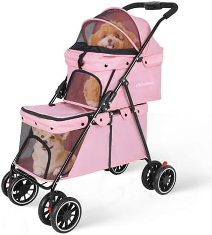 Double Pet Stroller for Dogs and Cats,Cat Strollers for 2 Cats,Pink