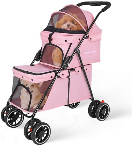 Double Pet Stroller for Dogs and Cats,Cat Strollers for 2 Cats,Pink