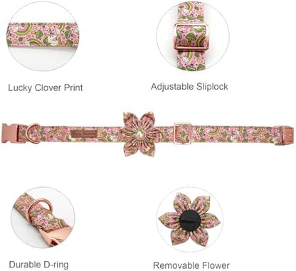 Dog Collar - St. Patrick's Day Dog Collar with Flower for Dogs Flowers Adjustable Dog Collar Girl Pet Gift Dog Collar for Medium Small Large Dogs