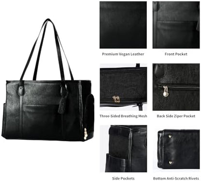 Stylish Dog Purse Carrier, Leather Pet Carrier Bag for Small Dogs Cats Puppy, Airline Approved Soft-Sided Carrier Black