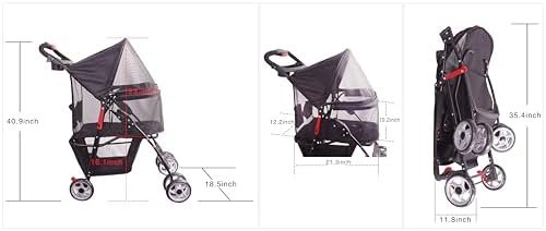 Full-Window pet Stroller 4 Wheels for Cats & Dogs, with Storage Basket,Cup Holder, Travel Puppy/Cats Stroller.