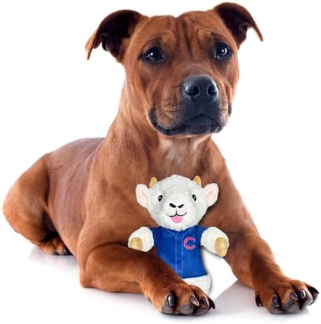 Pets First MLB Chicago Cubs Goat Plush Toy for Dogs and Cats with Squeaker, Wearing a Team Jersey! Fun & Sporty Goat Shaped Dog Chew Toy, Interactive Pet Toy