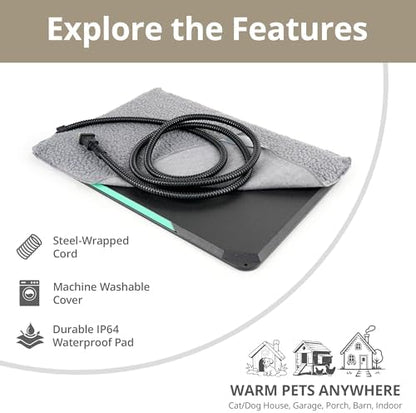 Outdoor Cat Heating Pad, Waterproof Housing, 16.5" x 11.8", 35W