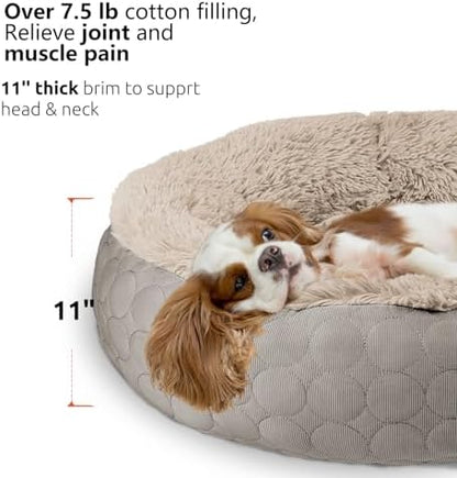 HACHIKITTY Dog Bed, Orthopedic, Round, X-Large, Taupe (30x24x16in), for Medium Large Dogs & Cats, Cooling Warming, Polyester, Hypoallergenic
