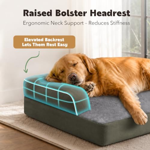 MEKIY Orthopedic Washable Dog Bed with Bolster for Medium to Large Dogs