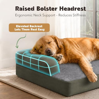 MEKIY Orthopedic Washable Dog Bed with Bolster for Medium to Large Dogs