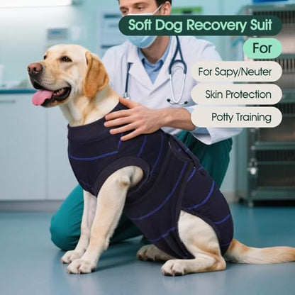Kuoser Dog Surgery Recovery Suit, Soft Breathable Dog Recovery Suit for Female Spay Male Nueuter, Anti Licking Puppy Onesie Pet Surgical Suit for Dogs Abdominal Wounds Skin Disease, Blue Strips XS