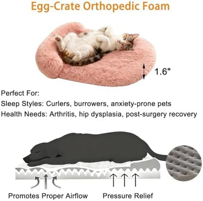 Orthopedic Dog Bed with Egg-Crate Base, Calming Dog Beds Fluffy Plush Faux Fur with Raised Edges, Spine Friendly Pet Sleeping Mat for Medium Large Dogs, Easy Wash (Oval, Blush Pink 40"x30")