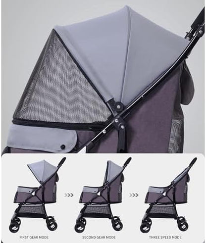 Sunny Sonny Foldable Jogger Pet Stroller with Weather Cover Storage Basket Pet Travel Carrier for S/M Dogs Cats up to 33lbs (Grey)
