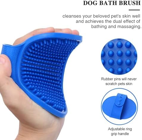 4 Pack Pet Grooming Combo - Blue Deshedding Brush,With Metal Comb,Bath Brush, With Long & Short Stainless Steel Teeth Depilatory Comb For Detangling And Dematting Long, Matted Fur On Cats And Dogs