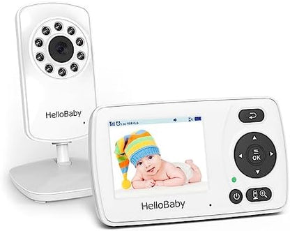 HelloBaby HB30 Video Baby Monitor with Digital Camera and Audio, No WiFi No App Safety Baby Monitor, 8 Languages, Auto Night Vision, 1000ft Transmission Range, 2.4 inch Portable Screen