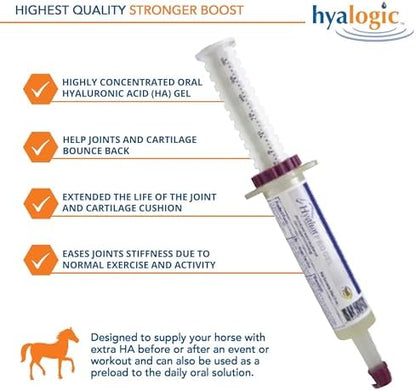 Hyalogic Hyalun PRO Gel – Hyaluronic Acid Horse Joint Supplement – Pre & Post Event Booster – 30cc Equine Syringe Oral – 3 Full Administrations Hyalun 100mg Pure Hyaluronic Acid (HA)