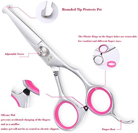 Dog Grooming Kit with Round Tip, 6 in 1 Cat Dog Grooming Scissors, Stainless Steel Pet Grooming Shears for Full Body, Face, Nose, Ear and Paw (pink)