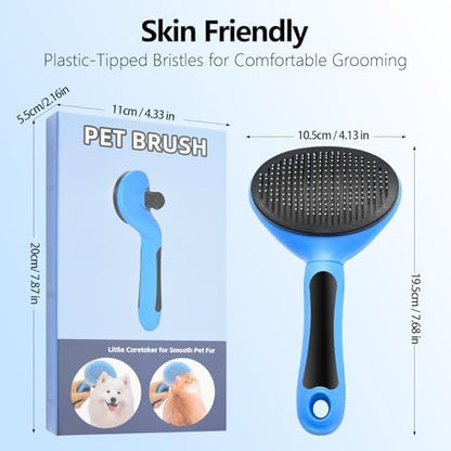Self Cleaning Deshedding Slicker Brush for Dogs & Cats, Blue