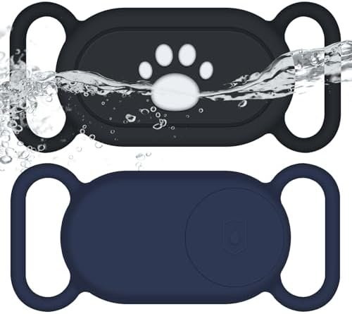 for Samsung Galaxy SmartTag2 Dog Collar Holder, 2 Pack Waterproof Anti-Lost Silicone Case for Galaxy Smart Tag 2 for Pet Dog Cat Collars (Black/Navy Blue)