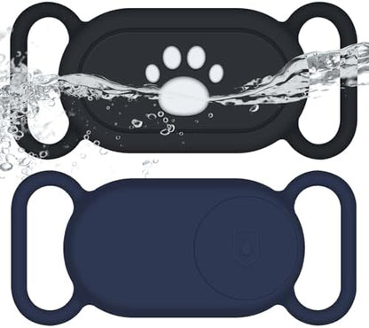 for Samsung Galaxy SmartTag2 Dog Collar Holder, 2 Pack Waterproof Anti-Lost Silicone Case for Galaxy Smart Tag 2 for Pet Dog Cat Collars (Black/Navy Blue)