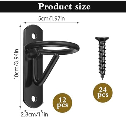 12PCS Horse Water Bucket Hooks - Heavy Duty Iron Bucket Holder for Horse Stalls, Barns, Farmhouse Supplies - Black, 3.4x1.1x1.9 Inches