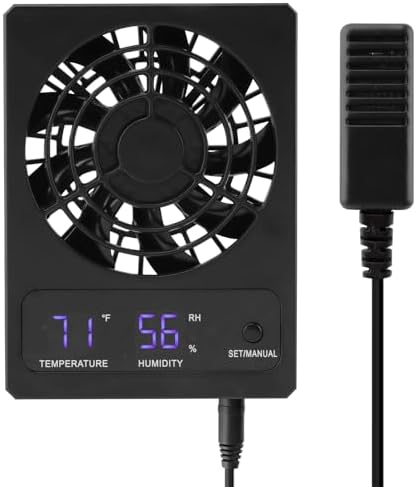Reptile Ventilation Fan, Auto Temperature/Thermometer Control LED Digital Humidity Gauge, °C/°F Switchable Dehumidifier for Reptile Tank, Rainforest, Ecological Pet Rearing Box (Automatic Humidity)