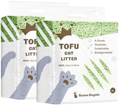 2pcs Pack (6L x 2) Tofu Cat Litter, Clumping Kitty Litter, Flushable,Pea Fiber,Dust Free, Odor Control, Low Tracking, Lightweight (Green Tea)