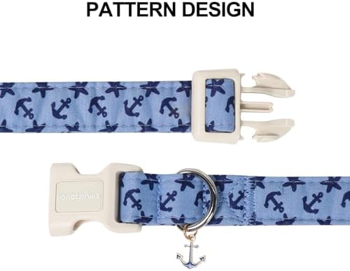 Lionet Paws Blue Dog Collar Summer Anchor Collars with Cute Anchores Pattern Pendant - Male Boy Dog Collar for Small Medium Dogs XS