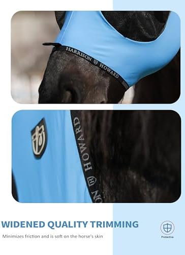 Harrison Howard Horse Fly Mask with Forelock Opening Stretch Breathable and Comfortable for Horses UV -Protection Ice Blue M