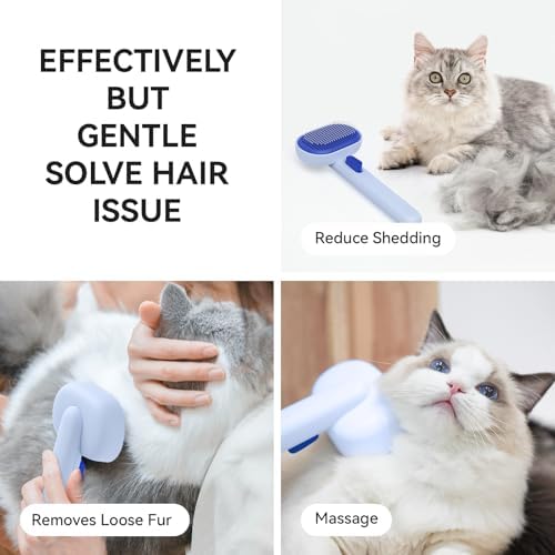 aumuca Skin Friendly Self-Cleaning Slicker Brush for Dogs & Cats, Gentle Pet Grooming Tool for Shedding & Deshedding, Efficient Hair Remover for Long & Short Haired Pets