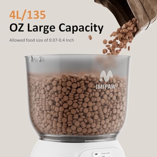 IMIPAW PET Automatic Cat Feeder: 4L Cat Food Dispenser Timed Precise Auto Feeder Programmable 1-6 Meals- Easy to Clean& Dual Power with Desiccant Bag Keeps Food Fresh- Reliable Pet Feeder for Cats