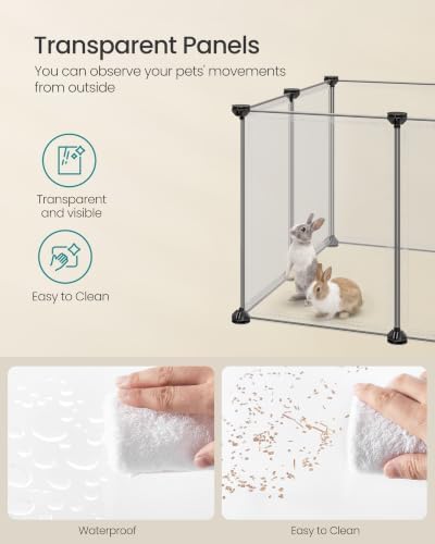 SONGMICS Pet Playpen, Clear Plastic Modular Enclosure, DIY Indoor Fence