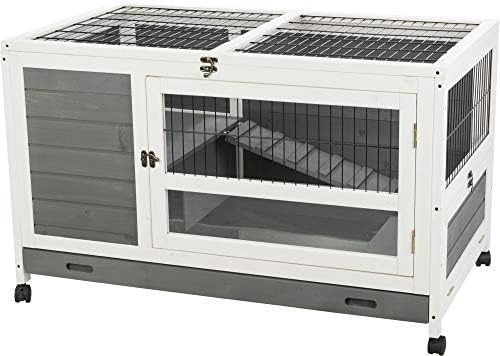 Trixie Natura Small Indoor Rabbit Hutch, Pet House for Rabbits and Guinea Pigs, Bunny Cage on Wheels, Pull Out Tray