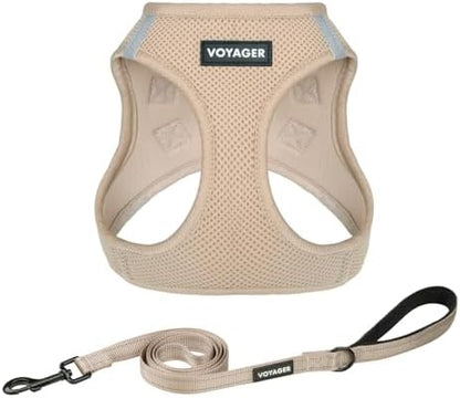 Best Pet Supplies Voyager Step-in Air All Weather Mesh Harness and Reflective Dog 5ft Leash Combo with Neoprene Handle, for Small, Medium and Large Breed Puppies - Khaki, XL