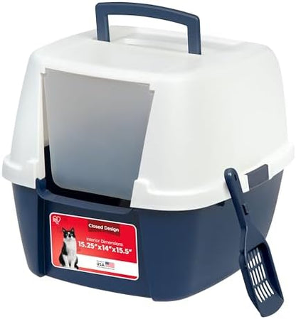 IRIS USA Large Front Door Cat Litter Box, Walk-in Entry, Navy