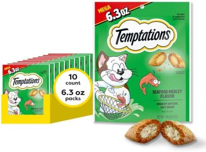 Temptations Classic Crunchy Cat Treats, Seafood Medley, 6.3 oz, 10 Pack