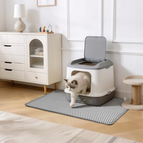 Cat Litter Mat 24x15 Inches, Honeycomb Double Layer Litter Trapping Mat, Waterproof Leakproof Urine Proof Cat Litter Box Mat for Cat Litter Box Area, Floor, Kitty Litter Rug