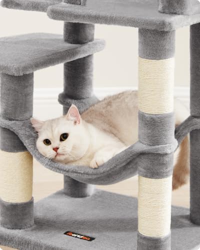 Feandrea Cat Tree, 44.1-Inch Cat Tower, Multi-Level Condo, Light Gray