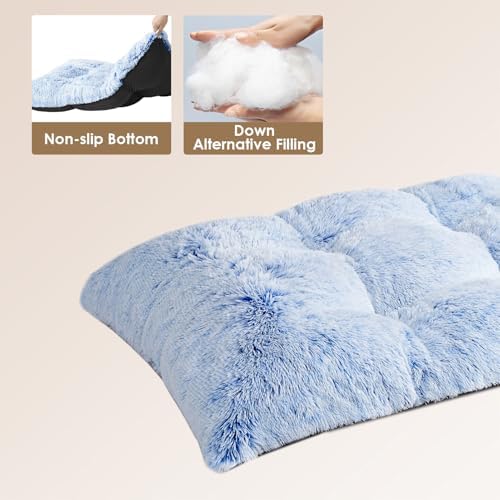 EHEYCIGA Fluffy Dog Crate Bed for Large Dogs, Plush Faux Fur Pad, Blue