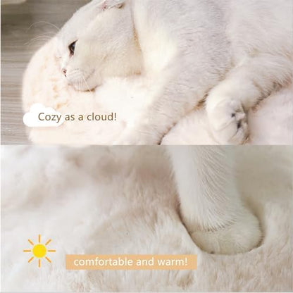 SHENGOCASE 2-Pack Round Faux Rabbit Fur Pet Bed Cushion Pad, 23.6 Inch, Cat Tree Tower Replacement Mat for Cat Dog House Cage Crate Kennel (Cream)
