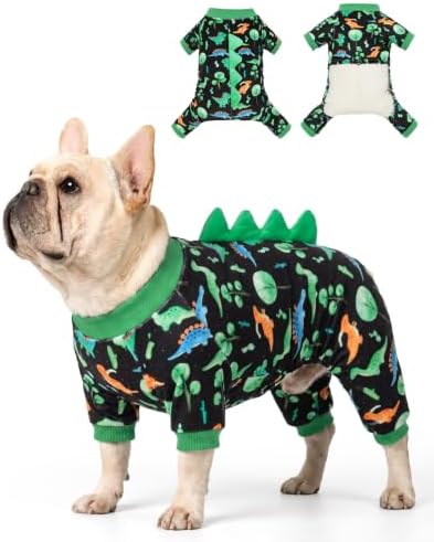 CuteBone Dinosaur Costume Dog Pajamas, Stretchy Spandex Crystal Velvet Sleepwear Coat for Small Dogs, Soft & Warm Pet Outfit Clothes for Cold Weather, Cozy Pullover Design COSP22L
