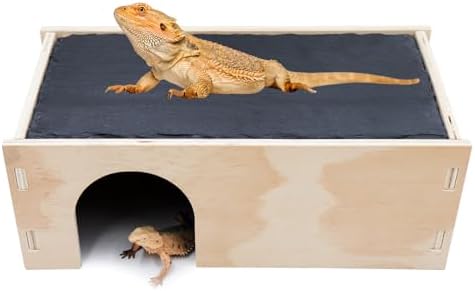 2-in-1 Bearded Dragon Basking Platform with Hideout, Slate Rocks for Reptiles with Base, Leopard Gecko Hides and Caves, Reptile Tank Accessories for Bearded Dragons, Geckos, Ball Pythons, Tortoise