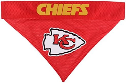 Pets First NFL DOG BANDANA - KANSAS CITY CHIEFS REVERSIBLE PET BANDANA. 2 Sided Sports Bandana with a PREMIUM Embroidery TEAM LOGO, Small/Medium. - 2 Sizes & 32 NFL Teams available (KCC-3217-S-M)