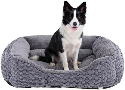 Plush Dog Bed Extra Large, Dark Grey, Machine Washable, Dog Beds Sofa with Pillow Support, 35x25Inch, Corn Kernel Design, Non-Slip Bottom, Thick PP Cotton Padding