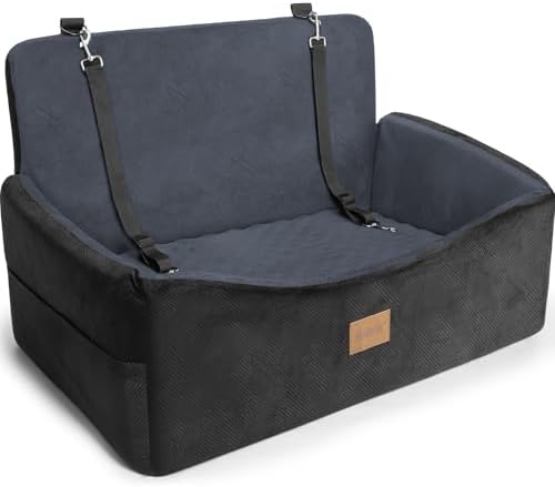 Dog Car Seat for Large Medium Sized Dogs Under 55 lbs, Dog Booster Seat for 2 Small Dogs with Detachable Washable Cover and Cushion, Memory Foam Pet Car Seat with 2 Safety Belts and Storage Pockets
