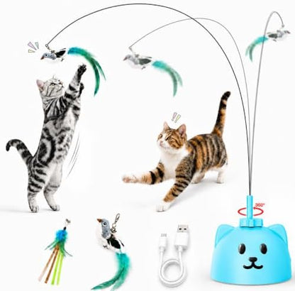 Interactive Cat Toys for Indoor Cats, 360° Automatic Spin Flying Bird Wand