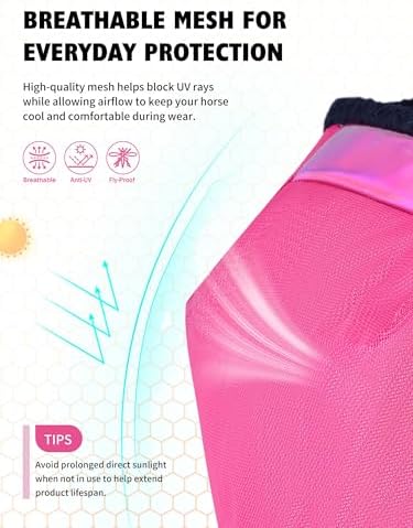 Harrison Howard Reinforced Horse Fly Mask with Mirror PVC Brow Support, Enhanced Eye Space, UV Protection Magenta L