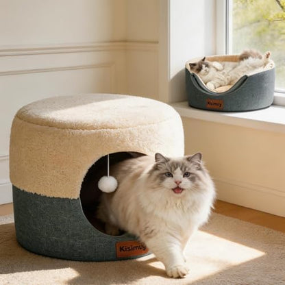 2-in-1 Foldable Cat Bed for Indoor Cats, Cat Cave & Sofa Bed