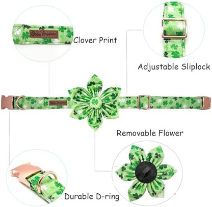 Dog Collar - St. Patrick's Day Dog Collars with Flower for Dogs Flowers Adjustable Pet Collar Girl Pet Gift for Medium Small Large Dogs